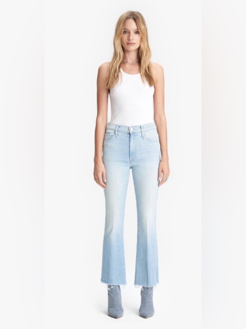 MOTHER The Hustler Ankle Fray Jeans When In Rome Light Wash Size 25